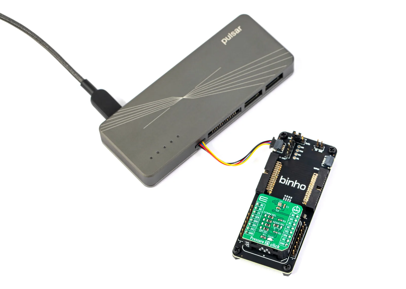 The Binho Pulsar USB host adapter on the bench