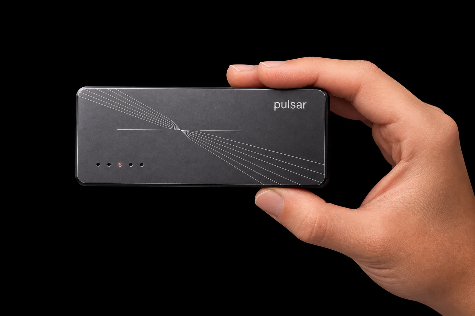 Binho Pulsar USB host adapter held in hand, its status LEDs powering on