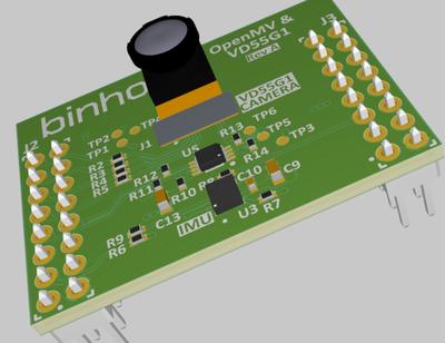 VD55G1 I3C Sensor Shield - 3D render showing camera module side with I3C image sensor and IMU